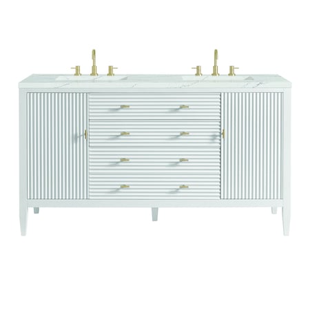 James Martin Vanities 60'' Double Vanity, Bright White w/ 3 CM Ethereal Noctis Quartz Top 485-V60D-BW-3ENC